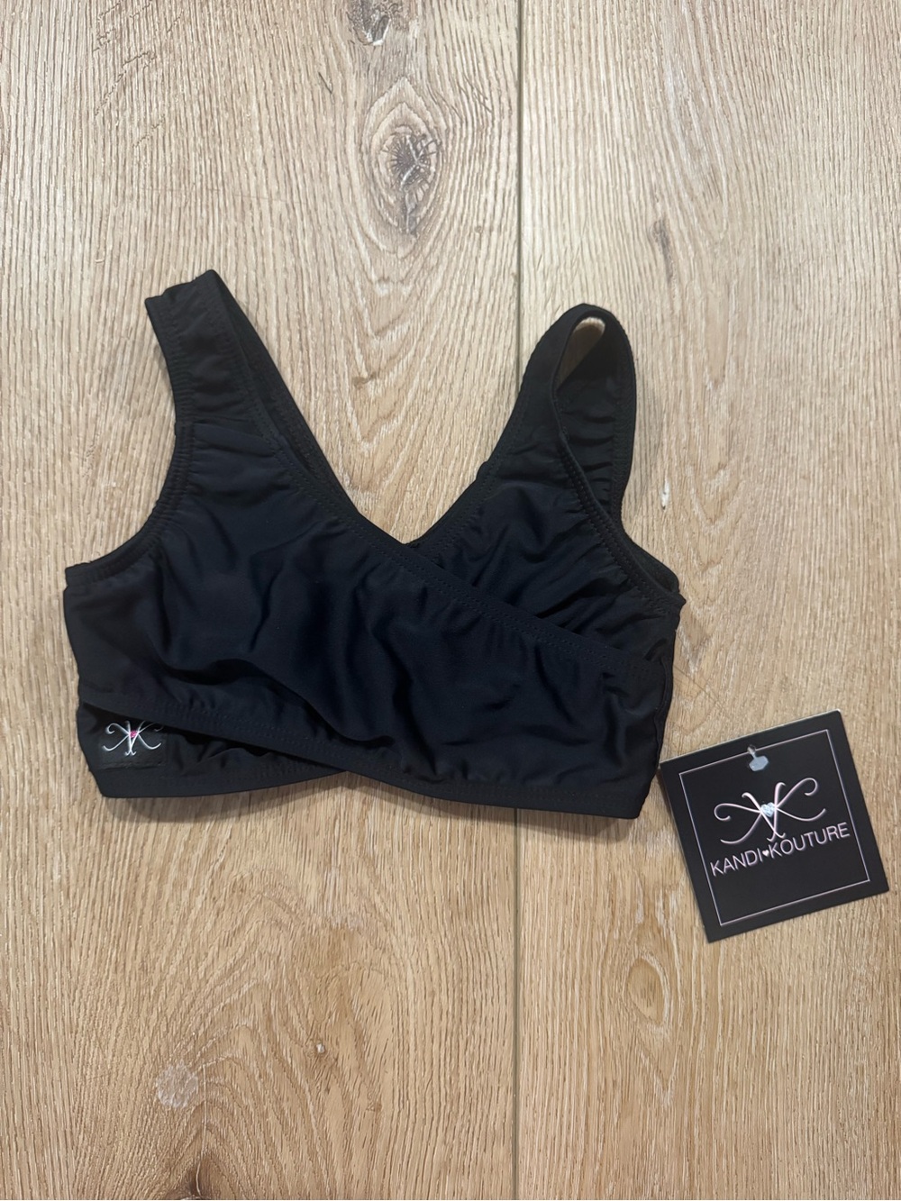 Kandi Kouture Cross My Heart Bra Top Black Child Medium CM Dancewear